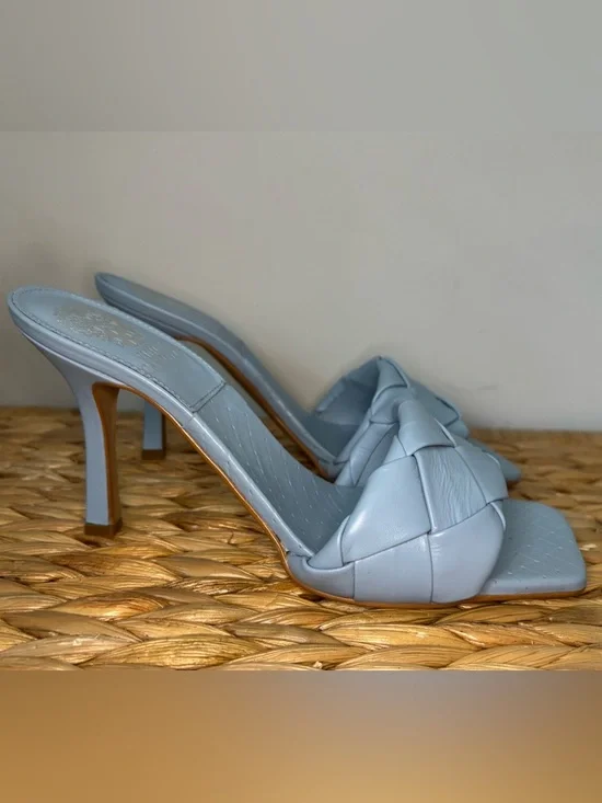 Vince Camuto Light Blue Woven Slide Heels - Picture 4 of 15